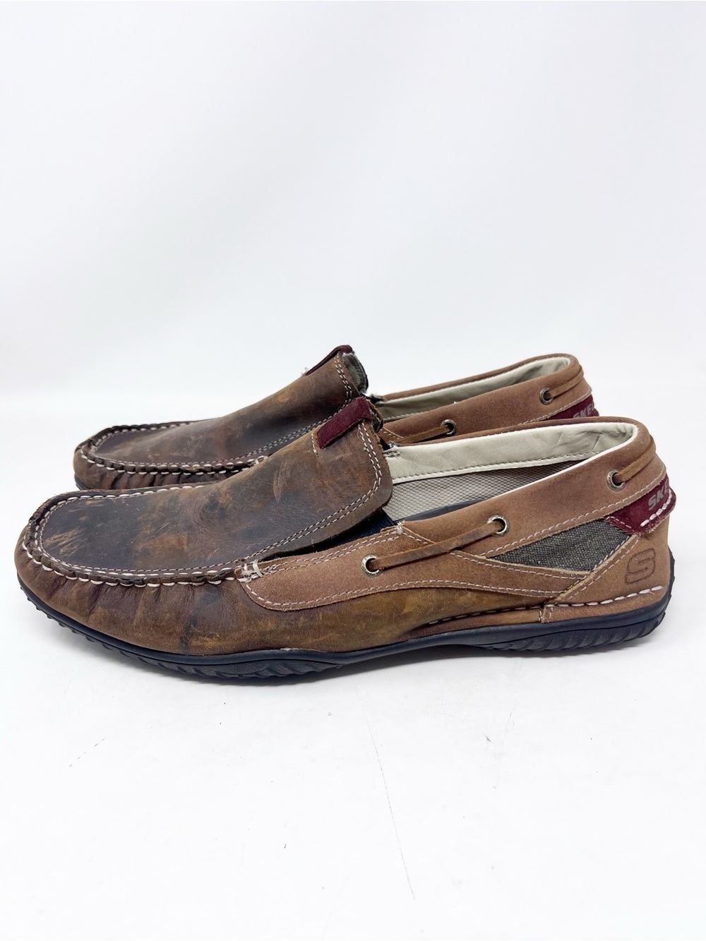 SKECHERS BROWN LEATHER SLIP ON SHOES LOAFERS MENS SZ 12
